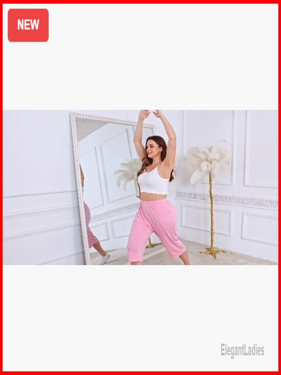 Plus Size Wide Leg Capri Sweatpants 3 Pack High Waisted Yoga Pants with Pockets - Picture 7 of 7
